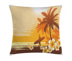 Surfer Tropical Landscape Pillow Cover