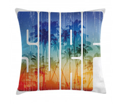 Surf Retro Letters Palms Pillow Cover