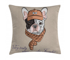 Hipster Bulldog with Cap Scarf Pillow Cover