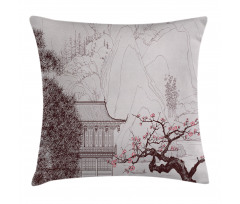 Sakura Trees and Mountain Pillow Cover