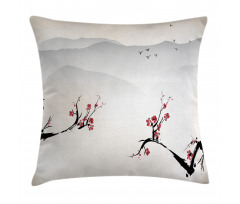 Sakura Flower and Gulls Pillow Cover