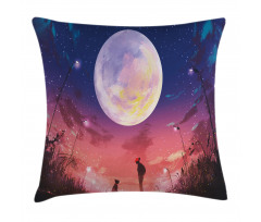 Dog Under Huge Moon Pillow Cover