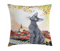 City Skyline Kitty Piano Pillow Cover