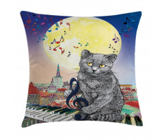 Musical Notes Cat Pillow Cover
