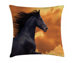 Galloping Friesian Horse Pillow Cover