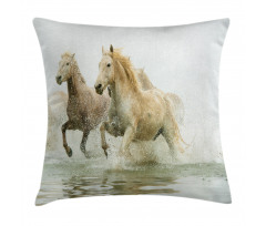Camargue Horses in Water Pillow Cover