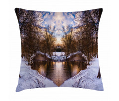 Snowy Winter Park Lake Pillow Cover