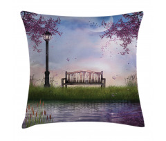 Bench Flowing River Moon Pillow Cover