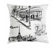 Retro Sketchy Paris Pillow Cover