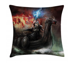 Vikings Boat Stormy Sea Pillow Cover