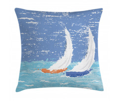 Grunge Sailboats Ocean Pillow Cover