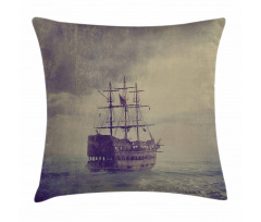 Old Pirate Ship in Sea Pillow Cover