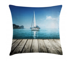 Yacht and Wooden Deck Pillow Cover
