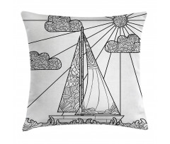 Doodle Boat on Waves Pillow Cover