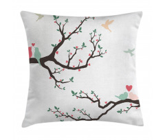 Retro Birds on Tree Branch Pillow Cover