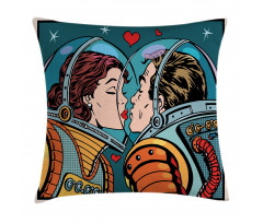 Cartoon Kiss in Space Pillow Cover