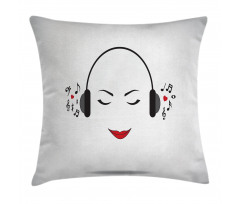 Lady Listening to Music Pillow Cover