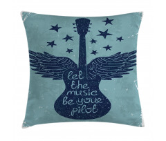 Music Guitar Wings Blue Pillow Cover