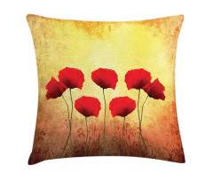 Retro Poppy Flowers Pillow Cover