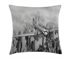 Flying Plane on New York Pillow Cover