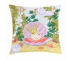 Cartoon Pearl on Shell Pillow Cover