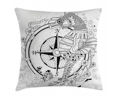 Seahorse Compass Pillow Cover