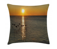 Geese Flying over Lake Pillow Cover