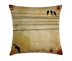 Birds on Cable Grunge Pillow Cover
