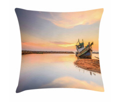 Boat on Beach Dusk Pillow Cover