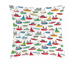 Cartoon Fishing Boats Pillow Cover