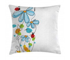 Cartoon Ladybugs Flowers Pillow Cover