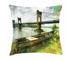 Bridge and Old Boat Pillow Cover