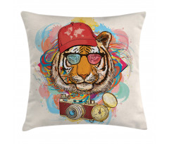 Hipster Tiger Sunglasses Pillow Cover