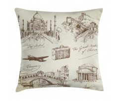 World Famous Landmarks Pillow Cover