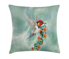 Bird with Flower Branch Pillow Cover