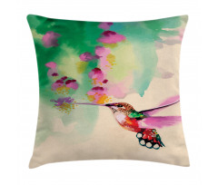 Colibri and Flowers Pillow Cover