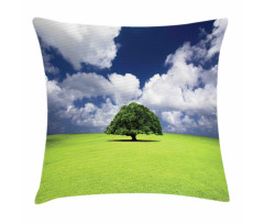 Old Tree in Grass Field Pillow Cover