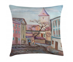 Watercolor Effect Town Pillow Cover