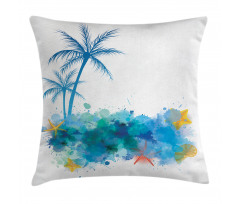 Seashells Blue Palm Art Pillow Cover