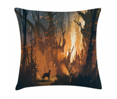 Lost Dog in Forest Art Pillow Cover