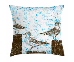 Grungy Sketch Seagulls Pillow Cover