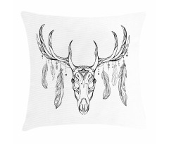 Skull with Antler Feather Pillow Cover