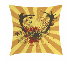 Grunge Style Antlers Art Pillow Cover