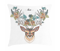 Deer Head Floral Ethnic Pillow Cover
