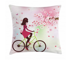 Cherry Bloom Lady Bike Pillow Cover