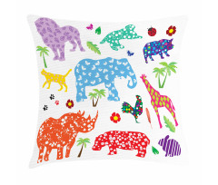 Wild Animals Floral Pillow Cover