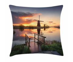 Dutch Windmill River Pillow Cover