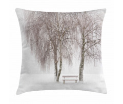 Snowy Bench in the Park Pillow Cover