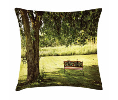 Wooden Bench at Park Pillow Cover