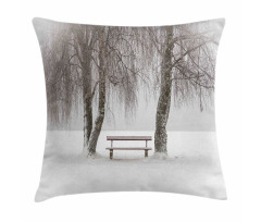 Bench Trees Snowflakes Pillow Cover
